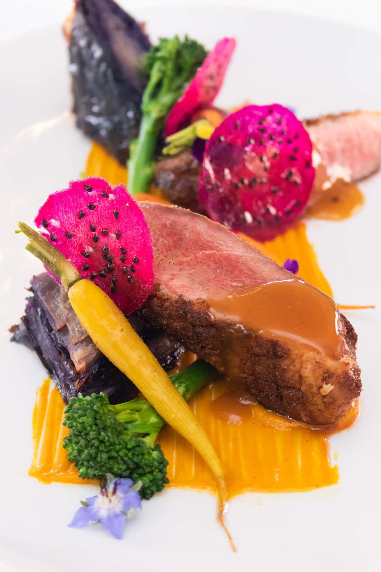 A colourful, carefully plated dish from Stewart’s culinary work